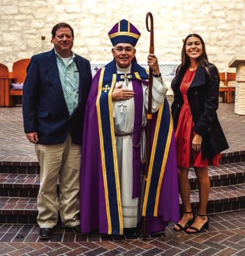 Pictured from left are Leslie Little, Bishop Joe Vasquez and Allyson Campos. Campos recently completed the Rite of Election.