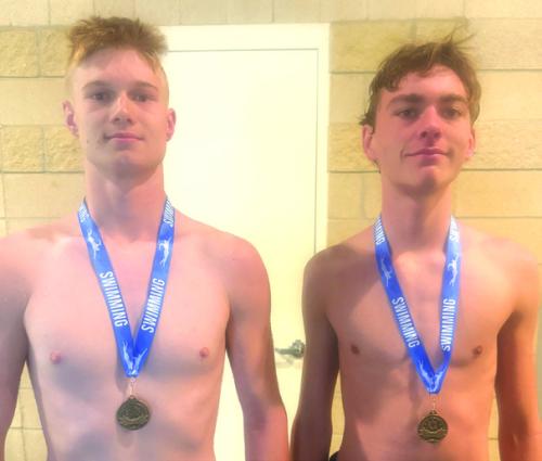 Swimmers of the Meet honors went to freshman Van Huette, right, and junior Haygan Mings, left, both of whom delivered major time drops.