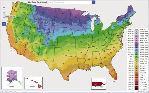 Pictured above is the USDA Plant Hardiness Map for the United States. Explore the map online at https://planthardiness.ars.usda.gov.