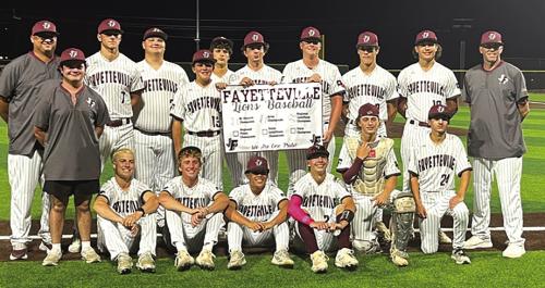 The Fayetteville baseball team poses on the field after Thursday’s playoff sweep of Knippa.