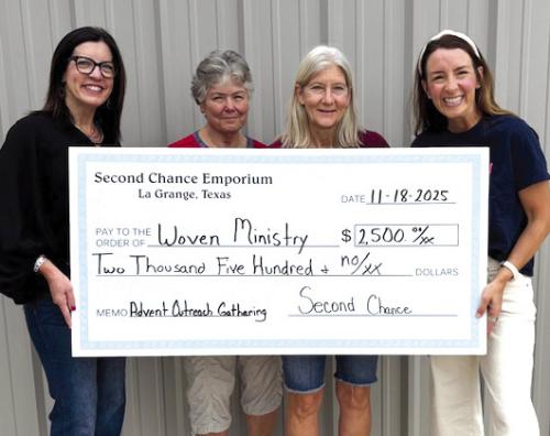 Pictured from left to right: Melinda Williams, Woven Ministry Coordinator; Darlene Strahan, SCE Assistant Store Director; Gayle Schielack, SCE Store Director and Whitney Scarborough, Woven Ministry Executive Director.