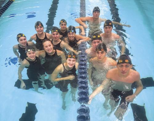 The La Grange High School swim team in the pool at their recent meet in San Antonio.