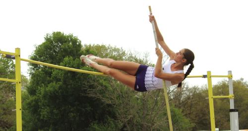 La Grange’s Macie Collier soared to a win in the girls pole vault at the Rusty Cauthern Relays Thursday, clearing nine feet. Photos by Jeff Wick