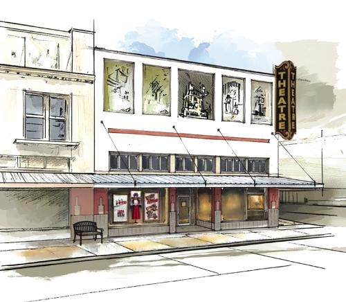 Here’s an early rendering of the outside of the new La Grange downtown theatre being built at the 253 West Travis Street, the site of the old Prause Meat Market.
