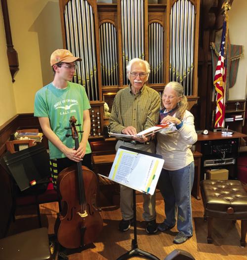 St. James Music Directors Don and Mary Kirby and cellist Luke Huser discussing the church’s June 26 and 27 event for the 250th celebration of the America’s Founding.