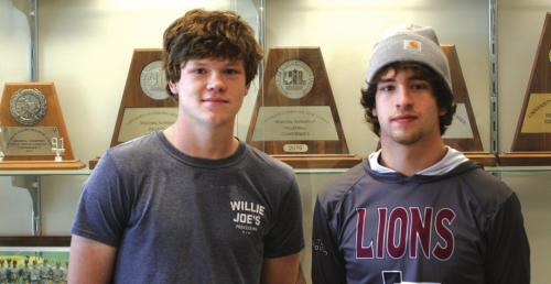 Jake Kubala, left, and Keagan Supak, right, of the Fayetteville basketball team.