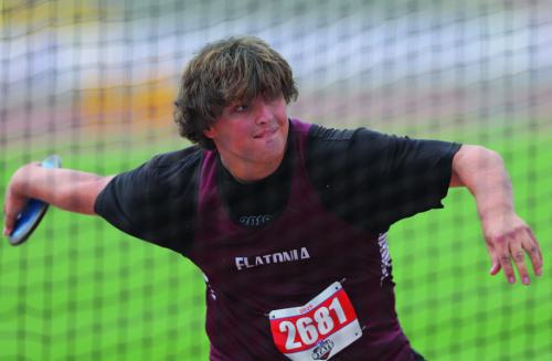 Flatonia’s Zachary Charanza throws his way to a state bronze in the 2A discus Friday. Photo by Stephen Spillman