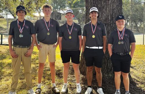 The members of the La Grange boys golf team are shown above after winning their home tournament last week. Left to right: Adrian Meneses, Collin Muesse, Cohen Conard, Dylan Kutchka and Grady Kocian.