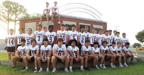 The juniors and seniors on the La Grange football team posed at the school’s state title monument for this photo in the spring that ended up being used as the cover of the special Leopard-themed Dave Campbell’s Texas Football Magazine. Photo by Jeff Wick