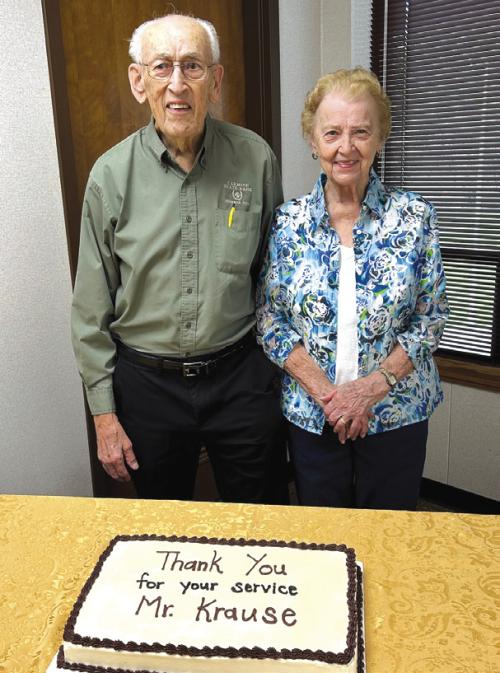 Carmine State Bank honored Gilbert Krause with a retirement reception on Saturday July 12. Mr. Krause served on the Board of Directors at the bank for 22 years. He is pictured with his wife, Dorothy.
