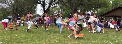 Young visitors can race to find eggs hidden throughout the grounds, like this from a previous Easter event on the bluff.