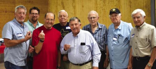 Military veterans at the 86th Annual Bockhorn-Rodenbeck Family Reunion from left: Kevin Rodenbeck, Jeremy Buckley, Bruce Bockhorn, Dan Davis, Gene Miller, Harold Remmert, Art Remmert, and Larry Stark.
