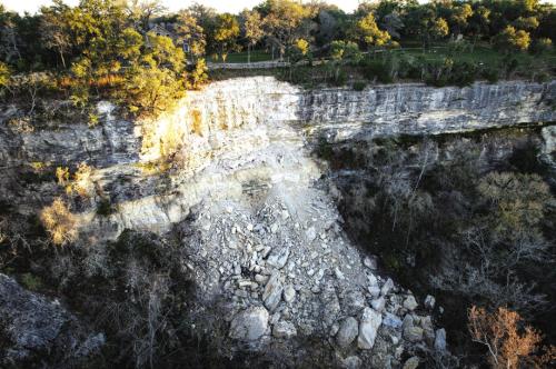 Mike Speck shared this drone photo of the aftermath of the bluff landslide, which occurred on Nov, 24. This shot shows just how close the landslide was to the Kreische House (near arrow).