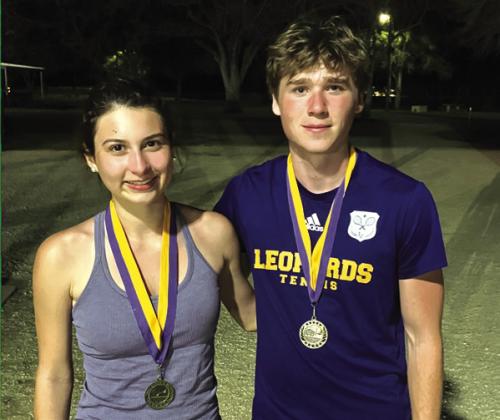 The La Grange Mixed Doubles team of Hailey Gonzalez (Sr) and Rogan Mihatsch (So) placed first in Shiner.