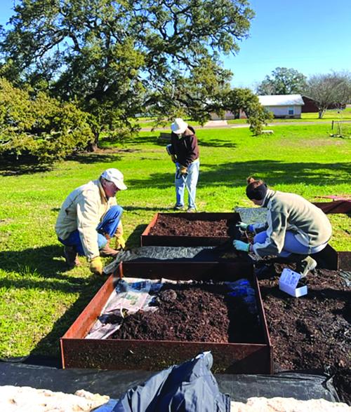 Raised beds donated by Martin Payne were filled with soil to be ready for planting at the community garden at the Fayetteville Park.