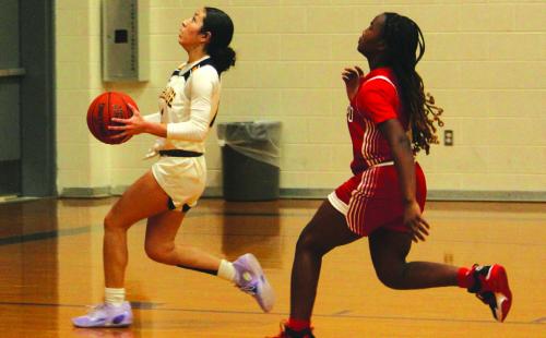 La Grange’s Landri Hernandez runs past an El Campo player during a fast break in Tuesday’s vic-See tory. Photos by Jeff Wick