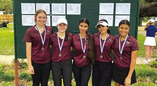 The Flatonia girls golf team placed third at the Hallettsville Tournament last week. Sarah POnewash shot a 104, Tiffay Friedrich shot a 116, Jeanine Adbelbagi shot a 119, Melanie Blackmon shot a 127 and Hailey Olvera shot a 128.