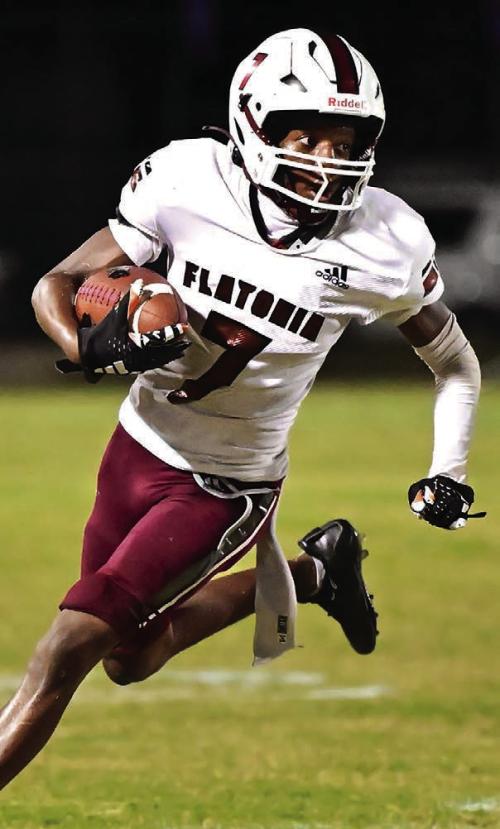 Flatonia’s Keegan Green sets his eyes on the end zone for a touchdown in Friday night’s victory over Louise. Photo by Stephanie Steinhauser