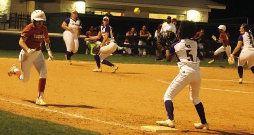 Avery Marshall fires a throw to first on a Caldwell bunt attempt in the 8th inning Monday. Photos by Jeff Wick