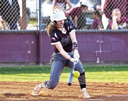 Emma Kosler picks up a single for Flatonia in Tuesday’s win over Schulenburg. Photo by Stephanie Steinhauser