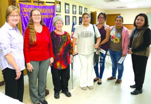 Four new members pledged their membership to join CDA Court Annunciation No. 1962 at their monthly meeting on Nov. 28. Pictured from left to right are Regent Shirley Antosh, Kathy Weishuhn, Membership Chairman Stacy Ryza, Gloria Naranjo Tellez, Annabelle Gonzales, Maria G. Garcia, and Membership Committee Member Beatrice Ortiz.