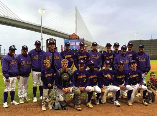 The members of the La Grange baseball team celebrate their victory Monday at Whataburger Field in Corpus Christi.