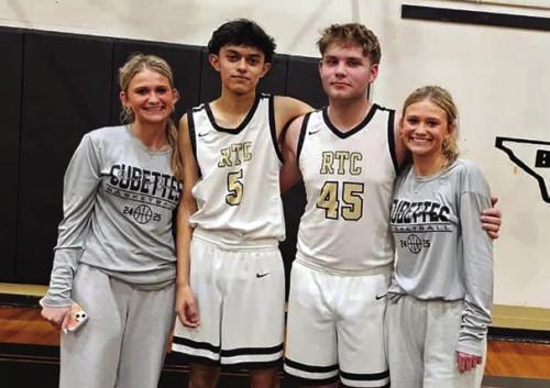 Round Top-Carmine honored their four senior basketball players Friday including twins Tess and Jill Eilers from the Cubettes team and boys basketball players Rolando Soto (5) and Evan Blazek (45).