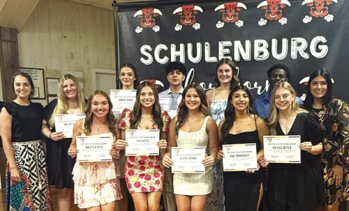 Pictured back from left: Meagan Velazquez, SFF Board Member; Shelby Davis, Emmrie Marx, Edgar Mandujano, Madyson Holub; Rodney Walton Jr., Stanzel Scholar; Melanie Ramirez, SFF Program Director; front: Mikayla Otto, Fay Kutac, Claire Oeding, Ruby Rodriguez, Kaylee Beyer.