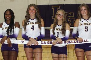 The seniors on this year’s La Grange volleyball team are, left to right, Hannah Gross, Jace Baptiste, Avery Griffin, Haedyn Cooper, Campbell Cooper and Mriyah Holmes. Photo by Jeff Wick