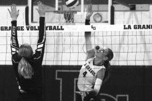 East Central University (Oklahoma) commit Avery Griffin is leading the Lady Leps with 79 kills so far this season. She’s shown here in last week’s season opener against Weimar. Photo by Jeff Wick