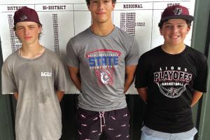 The state-semifinal bounds Fayetteville Lions have three new starters this season who weren’t on last year’s state title teams, left to right: freshman catcher Slade Cejka, junior designated hitter Enoch Loafman and freshman second baseball Jacob Muzny. Photo by Jeff Wick
