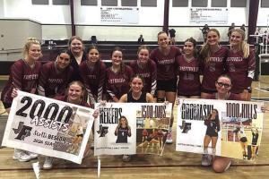 Several Fayetteville volleyball players were honored Tuesday for career milestones: Scotti Beseda’s 2,000 assists, Emily Keilers’ 1,500 digs and Lainey Gromaski’s 1,000 kills. FISD photo