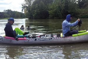 Here’s a photo of the team of Jeremy Simpson and Vince Belcastro getting back on their canoe after a rest stop and checkpoint at Plum Park Saturday Sept. 12. Photo by Jeff Wick