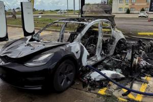 The Weimar Volunteer Fire Department shared this photo of the Tesla that burned as a result of suspected arson last Thursday.