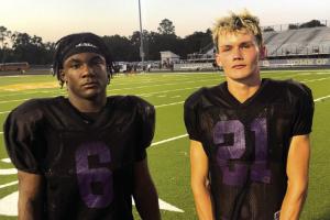La Grange High School senior weapons Dillan Johnson and Klayton Michalka after last Thursday’s scrimmage. Photo by Jeff Wick