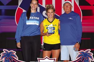 Ashtyn Smith, center with her coaches Blair Gillard Riley, left, and Milton Koller, right.