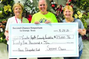 Second Chance Emporium (SCE) recently donated $25,000 to the Greater Fayette Community Foundation for ACCSS Designated Fund (ACCSS). Monies granted will be used to fund various programs and academic dual credit and workforce scholarships. The mission of ACCSS is to share academic and career resources, student advising, and support to students. Pictured from left to right: Marian Tajchman, coordinator for Sacred Heart Catholic Church; Susie Shank, ACCSS; and Marlene Schnell, SCE Assistant Store Director.