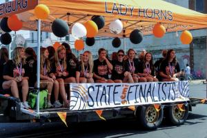 The members of the Schulenburg volleyball team were state semifinalists a year ago, and the members of that team were honored as co-parade marshals (along with Uncle Sam) in the Schulenburg Festival parade earlier this month. The Lady Horns open their 2026 season Tuesday at Sealy. Photo by Andy Behlen