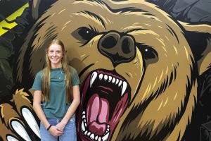 Morgan Nelius in the gym at Round Top-Carmine High School. Photo by Jeff Wick