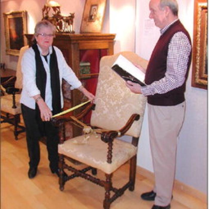 Lamar Lentz, Library and Museum Collections Curator, and Pat Johnson, Associate Curator of Collections, register the Toscanini Chairs into the Institute’s collection. Mr. Lentz will lead the Docent Program.