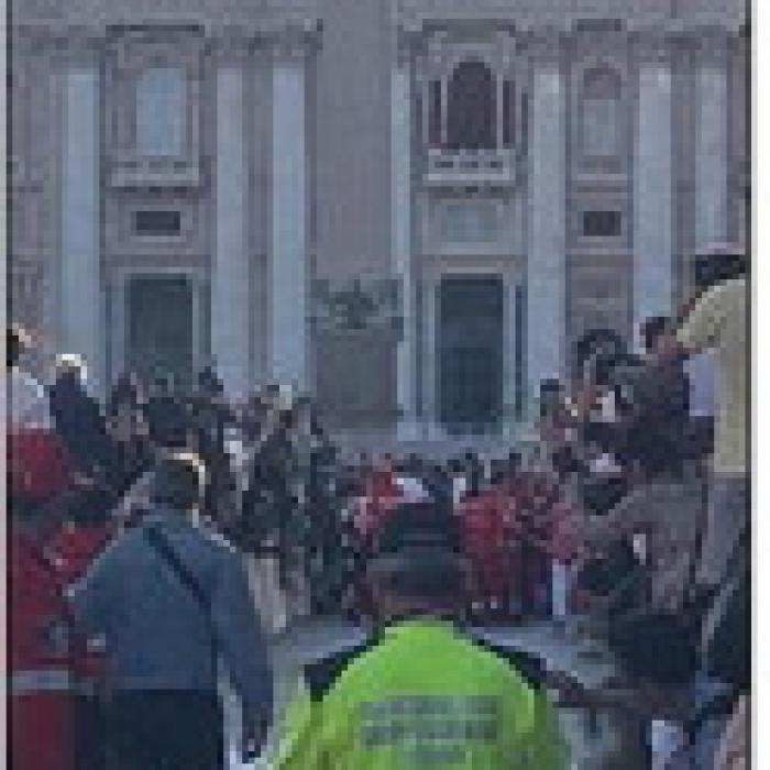 This is the view Sheila Brossmann had of the balcony where the new pope stepped out the first time. Photo by Sheila Brossmann
