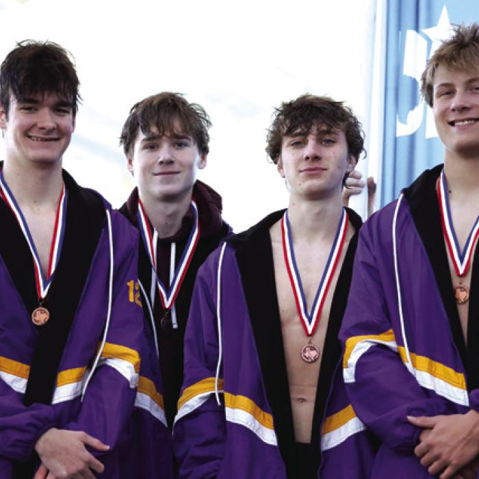 La Grange Boys 400 relay at district, left to right: John Kaspar, Rogan Mihatsch, Gavin Cook, Hunter Sabo.