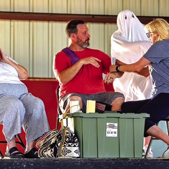 Some of the actors in the upcoming Community Theatre performance, from left to right, are Katy Beauford, Shane Huffstutler, Amy Christen, and Beth Wiseman. Photo by Kristen Denham