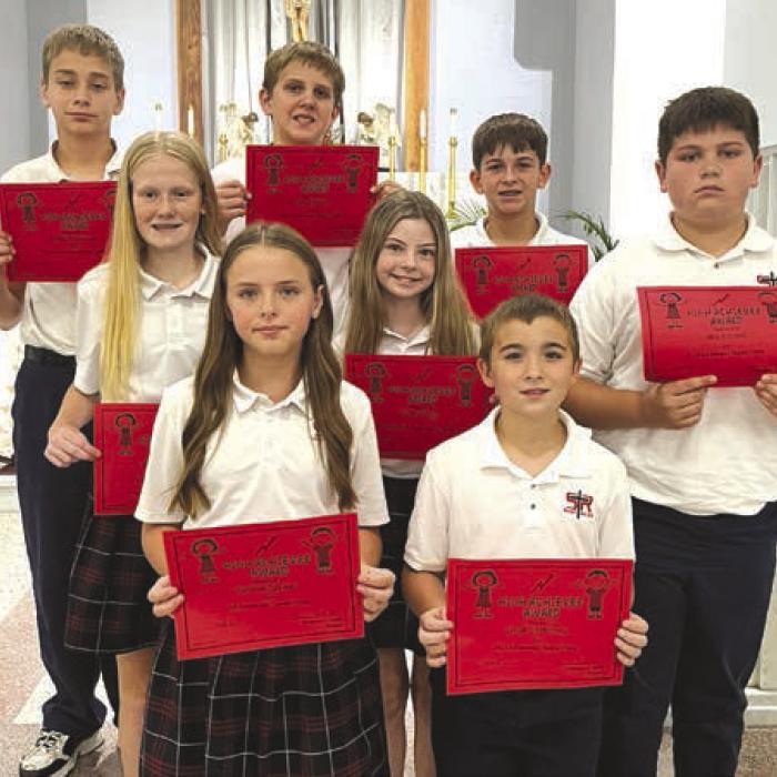 6th Grade Accelerated Readers: (front, from left) Kynslee Zapalac, Gage Smrkovsky; (middle) Briley Hartensteiner, Rylee Wright, John Schmidt; (back) Justin Schramek, Levi Johnson, Dillon Goedrich.