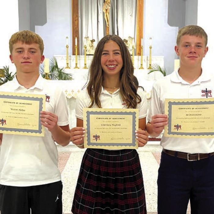8th grade students who attained High Honor Roll each nine weeks of the school year: Weston Hollas, Courtney Magliolo, Bo Brossmann.