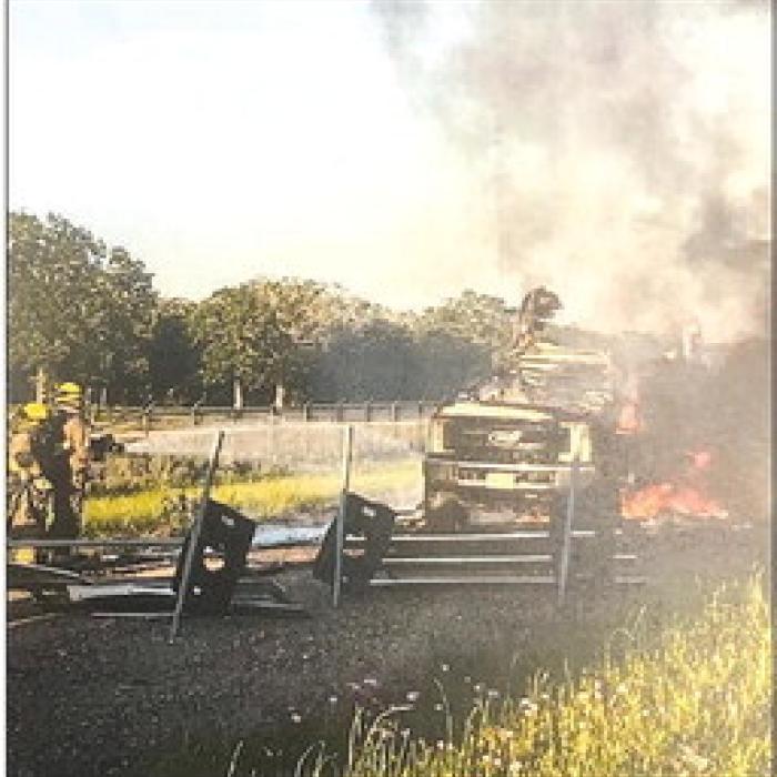 Truck, Trailer Engulfed In Flames a Total Loss