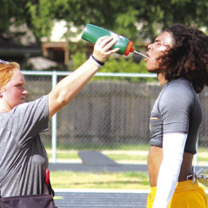 Bravion Rogers gets a drink.