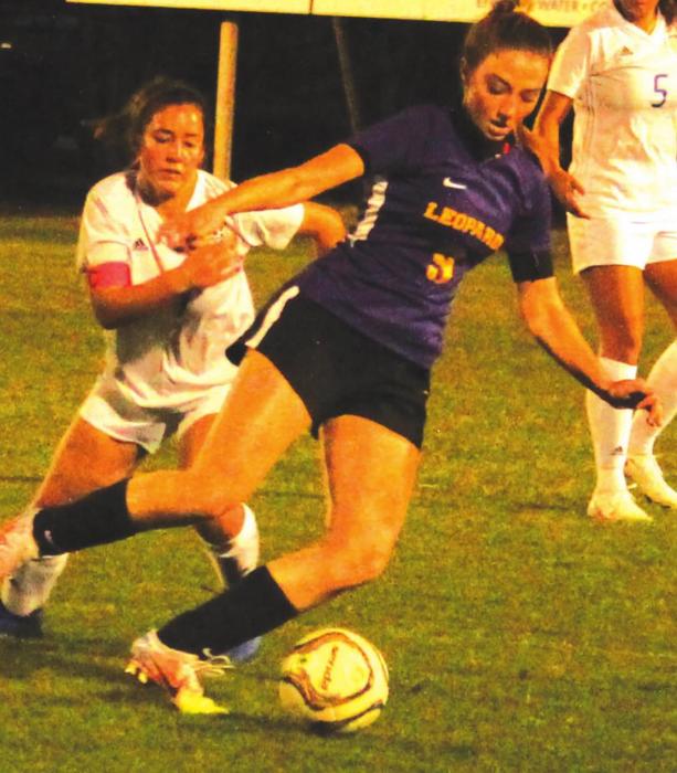 La Grange’s Shelby Hofferek, shown here in action from earlier this season, scored two goals against Navasota Friday. Record file photo