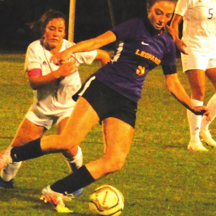 La Grange’s Shelby Hofferek, shown here in action from earlier this season, scored two goals against Navasota Friday. Record file photo