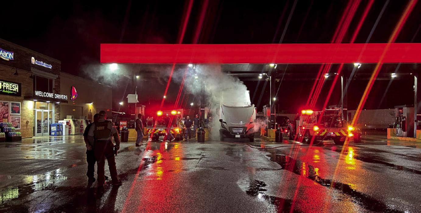 18-Wheeler Catches Fire at Truck Stop
